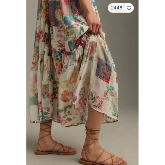 NEW By Anthropologie Floral Chiffon Shift Tiered Maxi Dress X-Small Small Large - Picture 4 of 4
